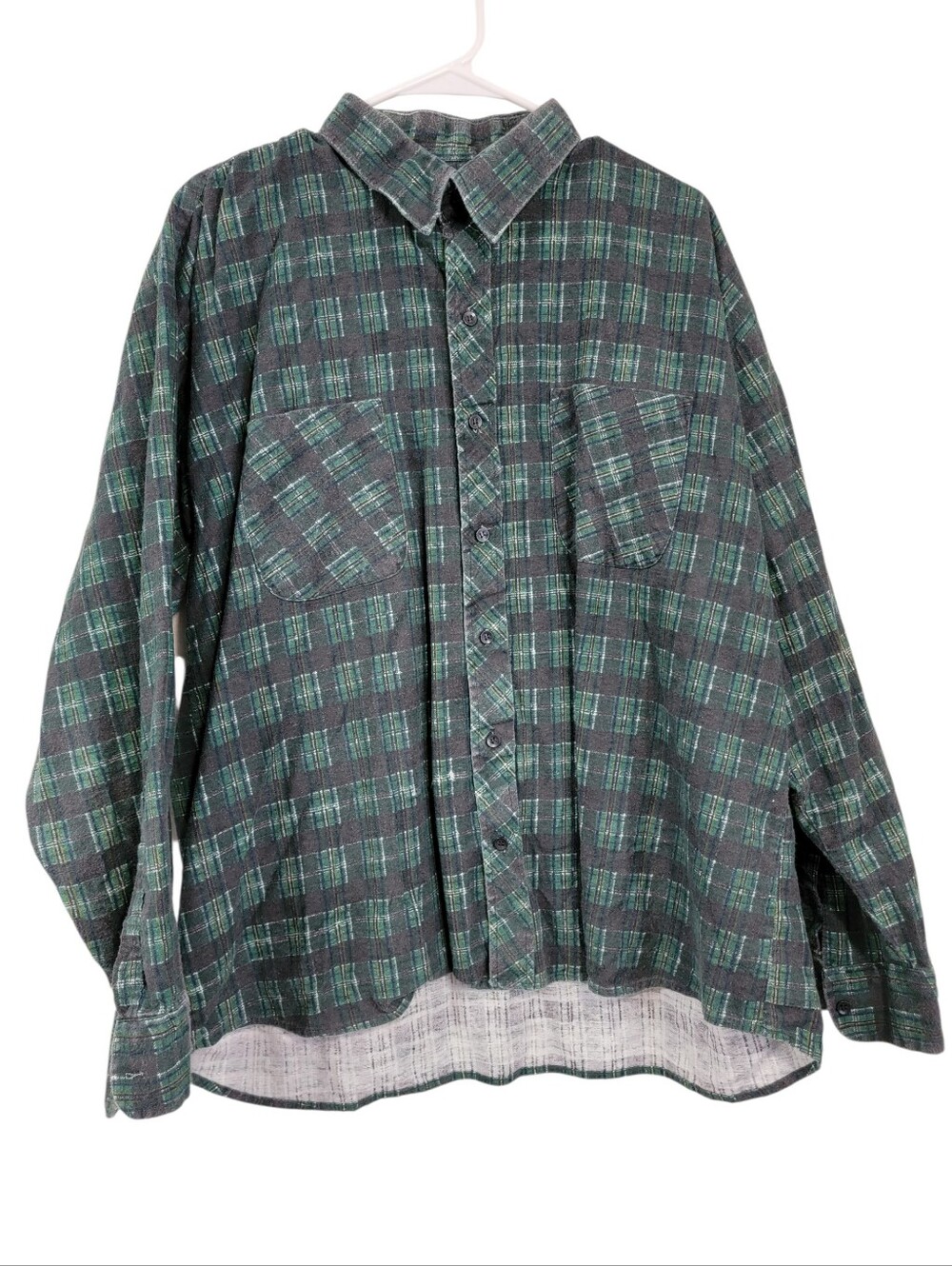 Men's Green Plaid Casual Button-Down Shirt